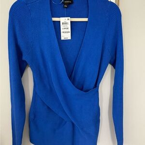 INC International Concepts Cobalt Blue Wrap-Front V-Neck Sweater